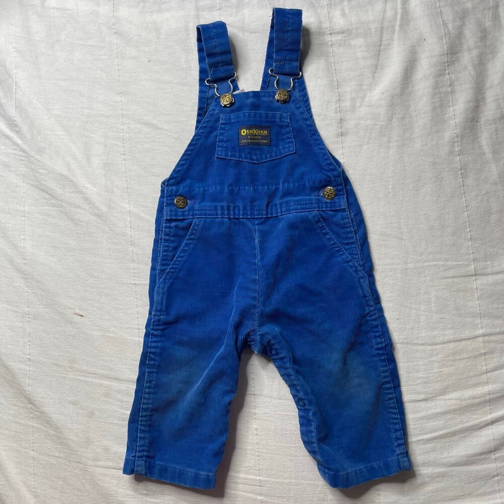 Vintage Oshkosh B' Gosh Blue Corduroy Vestbak Bib Overalls 12 Months USA